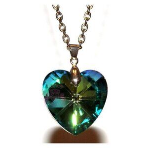 1" Rainbow Aurora Borealis Crystal Love Heart Mystic Ab Valentines Day Necklace
